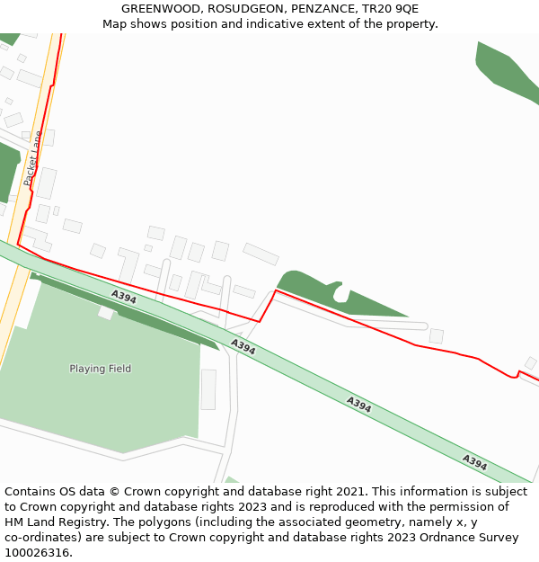 GREENWOOD, ROSUDGEON, PENZANCE, TR20 9QE: Location map and indicative extent of plot