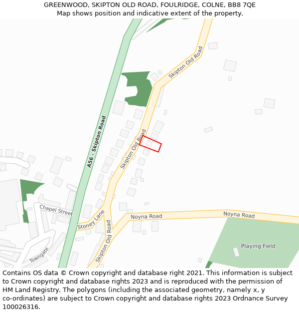 GREENWOOD, SKIPTON OLD ROAD, FOULRIDGE, COLNE, BB8 7QE: Location map and indicative extent of plot