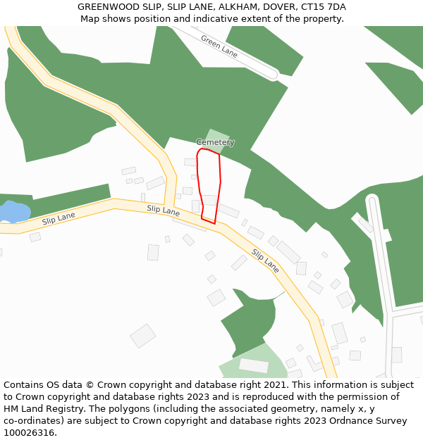 GREENWOOD SLIP, SLIP LANE, ALKHAM, DOVER, CT15 7DA: Location map and indicative extent of plot