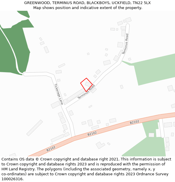 GREENWOOD, TERMINUS ROAD, BLACKBOYS, UCKFIELD, TN22 5LX: Location map and indicative extent of plot