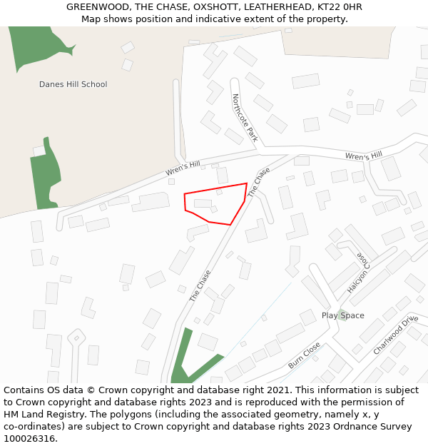 GREENWOOD, THE CHASE, OXSHOTT, LEATHERHEAD, KT22 0HR: Location map and indicative extent of plot