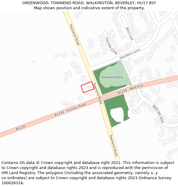 GREENWOOD, TOWNEND ROAD, WALKINGTON, BEVERLEY, HU17 8SY: Location map and indicative extent of plot