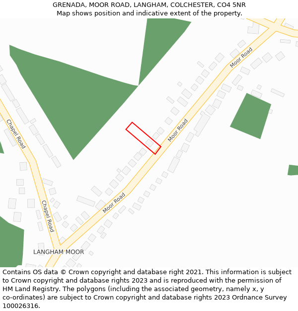 GRENADA, MOOR ROAD, LANGHAM, COLCHESTER, CO4 5NR: Location map and indicative extent of plot