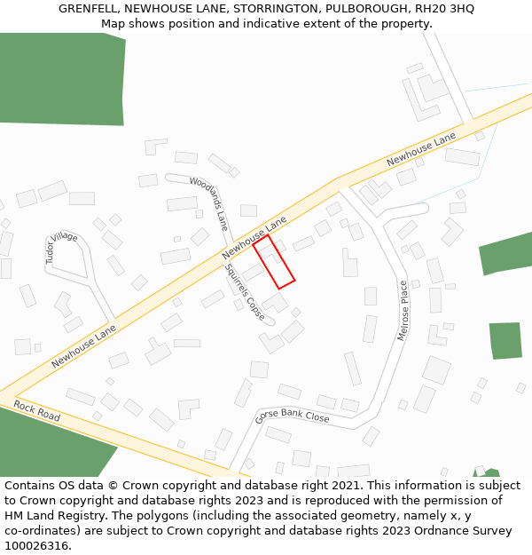 GRENFELL, NEWHOUSE LANE, STORRINGTON, PULBOROUGH, RH20 3HQ: Location map and indicative extent of plot