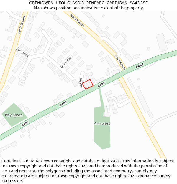 GRENIGWEN, HEOL GLASDIR, PENPARC, CARDIGAN, SA43 1SE: Location map and indicative extent of plot