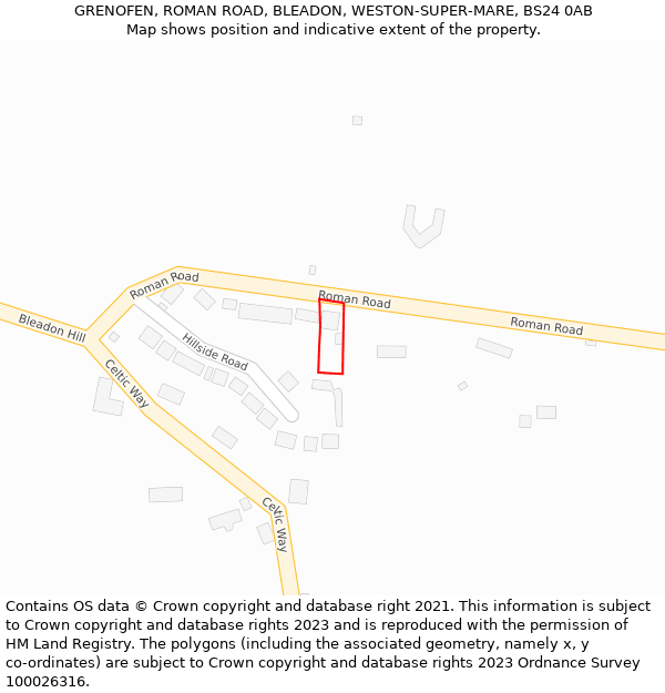 GRENOFEN, ROMAN ROAD, BLEADON, WESTON-SUPER-MARE, BS24 0AB: Location map and indicative extent of plot