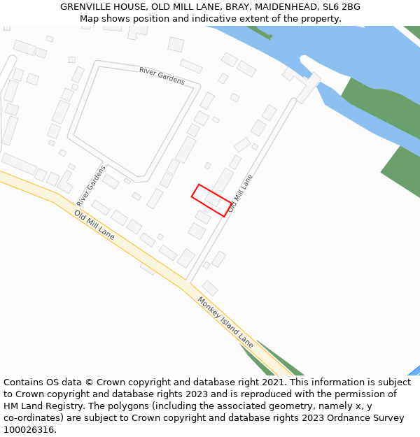 GRENVILLE HOUSE, OLD MILL LANE, BRAY, MAIDENHEAD, SL6 2BG: Location map and indicative extent of plot