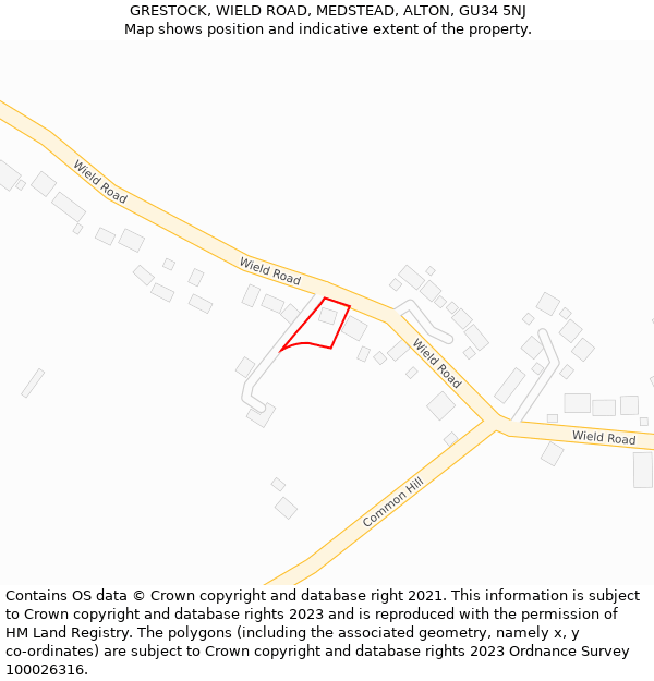 GRESTOCK, WIELD ROAD, MEDSTEAD, ALTON, GU34 5NJ: Location map and indicative extent of plot