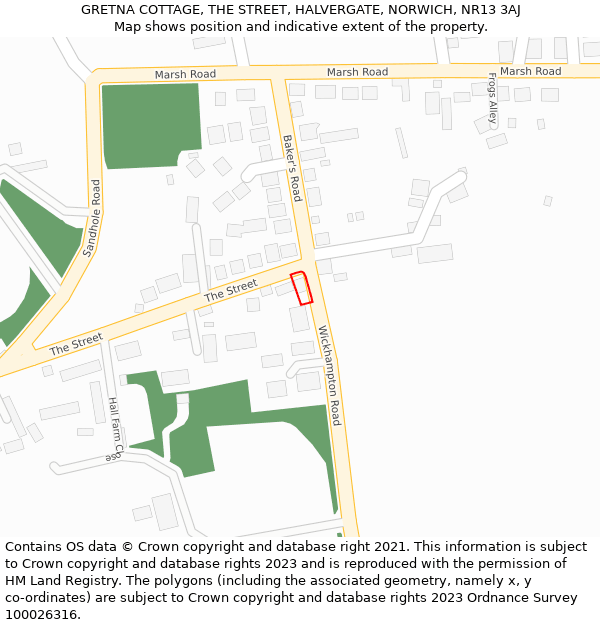 GRETNA COTTAGE, THE STREET, HALVERGATE, NORWICH, NR13 3AJ: Location map and indicative extent of plot