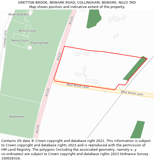 GRETTON BROOK, NEWARK ROAD, COLLINGHAM, NEWARK, NG23 7RD: Location map and indicative extent of plot