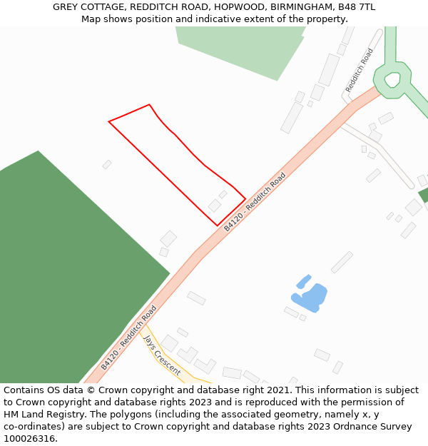 GREY COTTAGE, REDDITCH ROAD, HOPWOOD, BIRMINGHAM, B48 7TL: Location map and indicative extent of plot