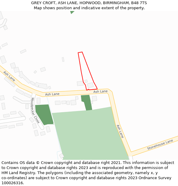 GREY CROFT, ASH LANE, HOPWOOD, BIRMINGHAM, B48 7TS: Location map and indicative extent of plot