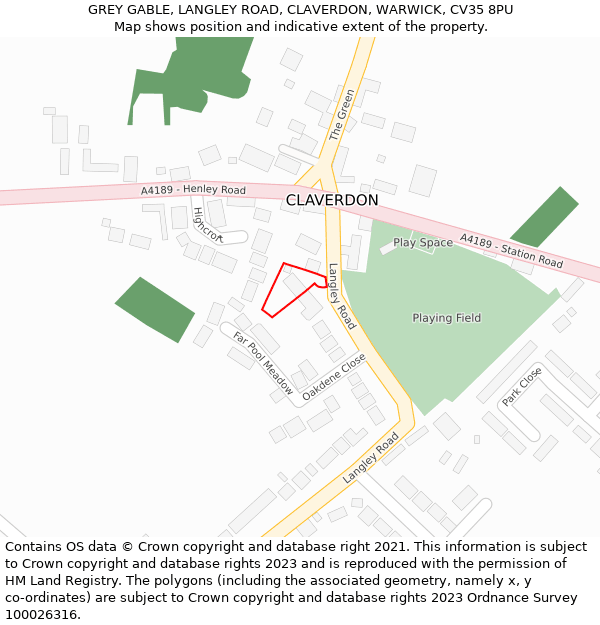 GREY GABLE, LANGLEY ROAD, CLAVERDON, WARWICK, CV35 8PU: Location map and indicative extent of plot