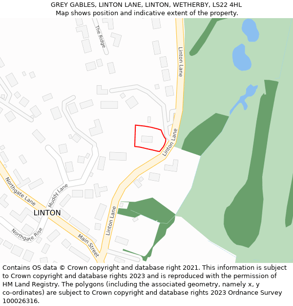 GREY GABLES, LINTON LANE, LINTON, WETHERBY, LS22 4HL: Location map and indicative extent of plot
