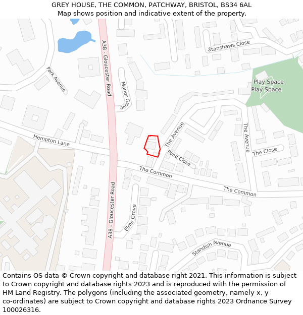 GREY HOUSE, THE COMMON, PATCHWAY, BRISTOL, BS34 6AL: Location map and indicative extent of plot