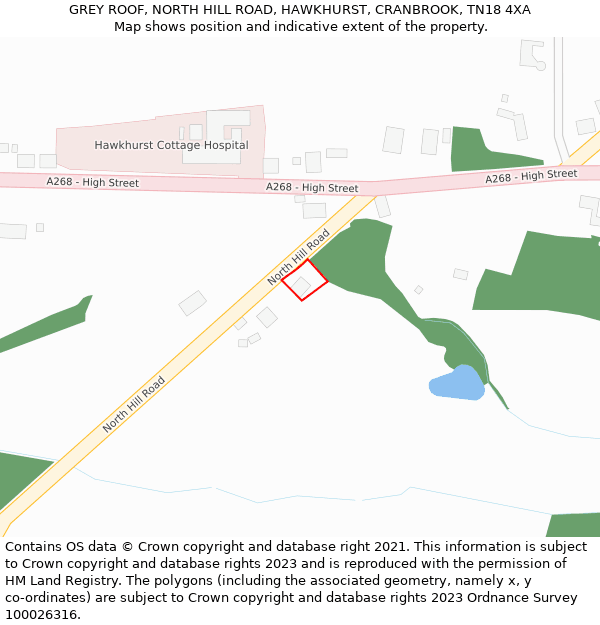 GREY ROOF, NORTH HILL ROAD, HAWKHURST, CRANBROOK, TN18 4XA: Location map and indicative extent of plot