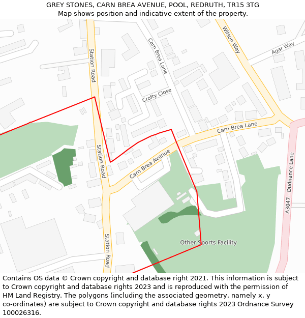 GREY STONES, CARN BREA AVENUE, POOL, REDRUTH, TR15 3TG: Location map and indicative extent of plot