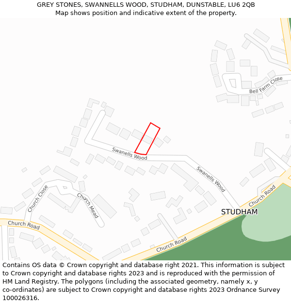 GREY STONES, SWANNELLS WOOD, STUDHAM, DUNSTABLE, LU6 2QB: Location map and indicative extent of plot