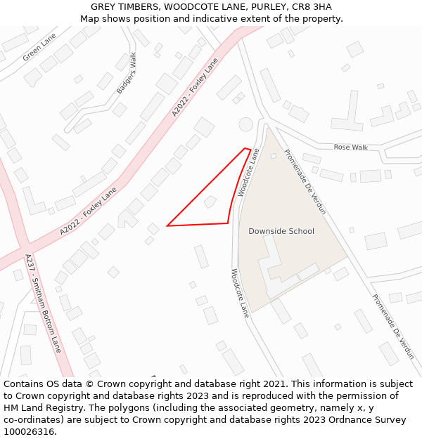 GREY TIMBERS, WOODCOTE LANE, PURLEY, CR8 3HA: Location map and indicative extent of plot