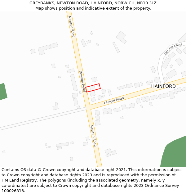 GREYBANKS, NEWTON ROAD, HAINFORD, NORWICH, NR10 3LZ: Location map and indicative extent of plot