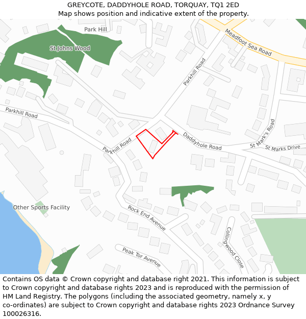 GREYCOTE, DADDYHOLE ROAD, TORQUAY, TQ1 2ED: Location map and indicative extent of plot