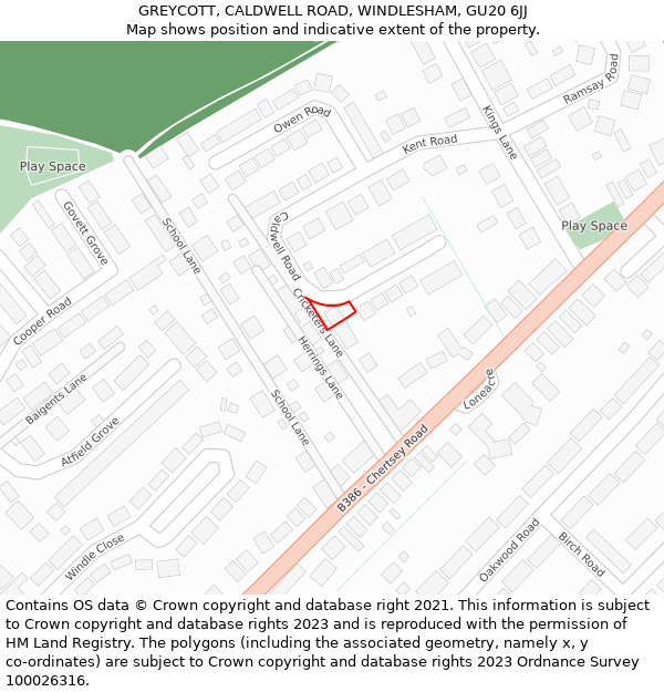 GREYCOTT, CALDWELL ROAD, WINDLESHAM, GU20 6JJ: Location map and indicative extent of plot