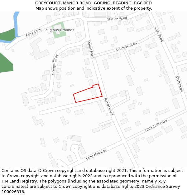 GREYCOURT, MANOR ROAD, GORING, READING, RG8 9ED: Location map and indicative extent of plot