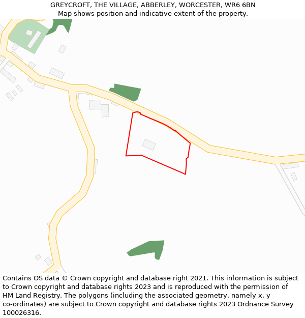 GREYCROFT, THE VILLAGE, ABBERLEY, WORCESTER, WR6 6BN: Location map and indicative extent of plot