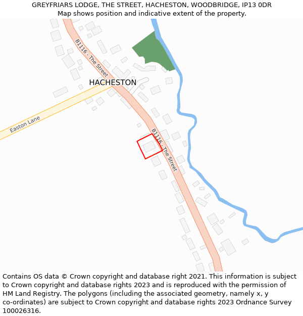 GREYFRIARS LODGE, THE STREET, HACHESTON, WOODBRIDGE, IP13 0DR: Location map and indicative extent of plot