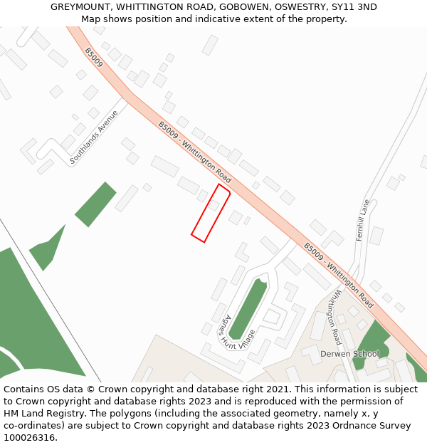 GREYMOUNT, WHITTINGTON ROAD, GOBOWEN, OSWESTRY, SY11 3ND: Location map and indicative extent of plot