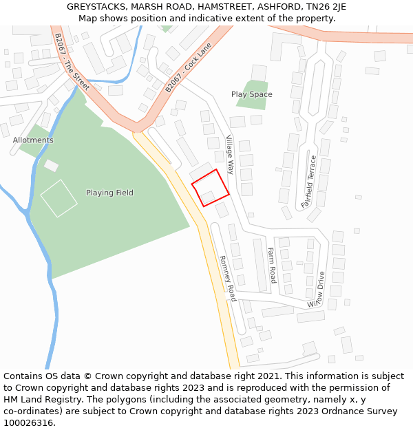 GREYSTACKS, MARSH ROAD, HAMSTREET, ASHFORD, TN26 2JE: Location map and indicative extent of plot