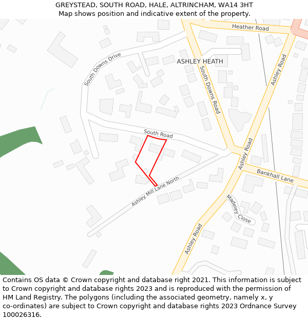 GREYSTEAD, SOUTH ROAD, HALE, ALTRINCHAM, WA14 3HT: Location map and indicative extent of plot