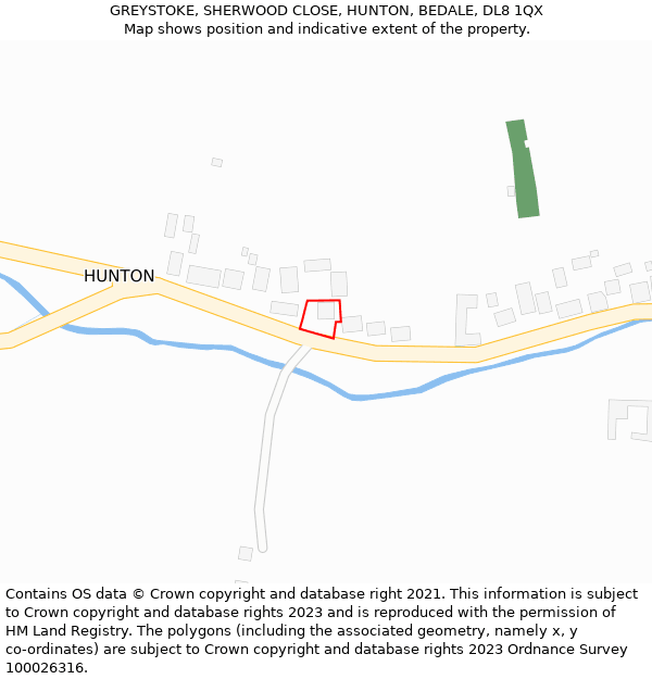 GREYSTOKE, SHERWOOD CLOSE, HUNTON, BEDALE, DL8 1QX: Location map and indicative extent of plot