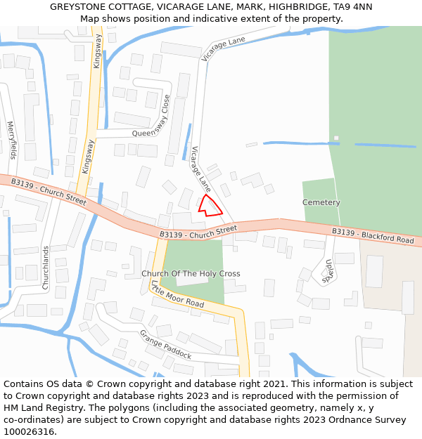 GREYSTONE COTTAGE, VICARAGE LANE, MARK, HIGHBRIDGE, TA9 4NN: Location map and indicative extent of plot