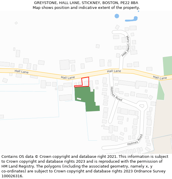 GREYSTONE, HALL LANE, STICKNEY, BOSTON, PE22 8BA: Location map and indicative extent of plot