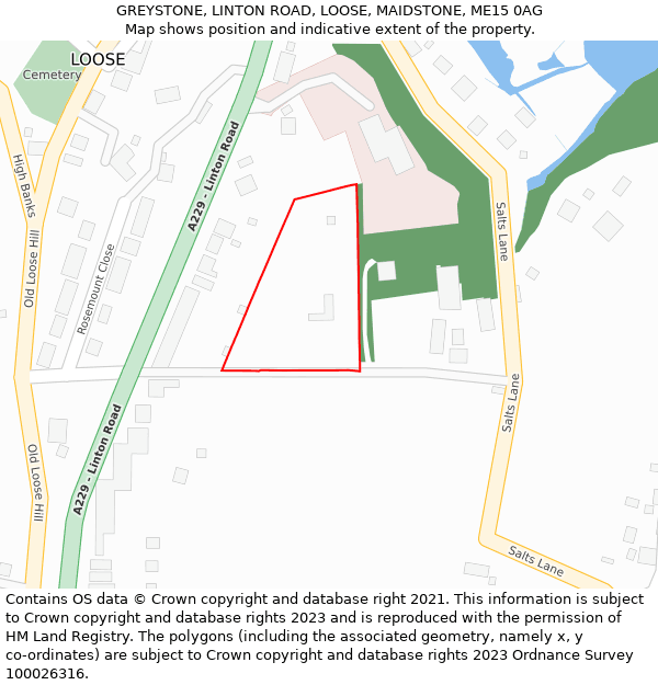 GREYSTONE, LINTON ROAD, LOOSE, MAIDSTONE, ME15 0AG: Location map and indicative extent of plot