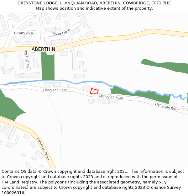 GREYSTONE LODGE, LLANQUIAN ROAD, ABERTHIN, COWBRIDGE, CF71 7HE: Location map and indicative extent of plot