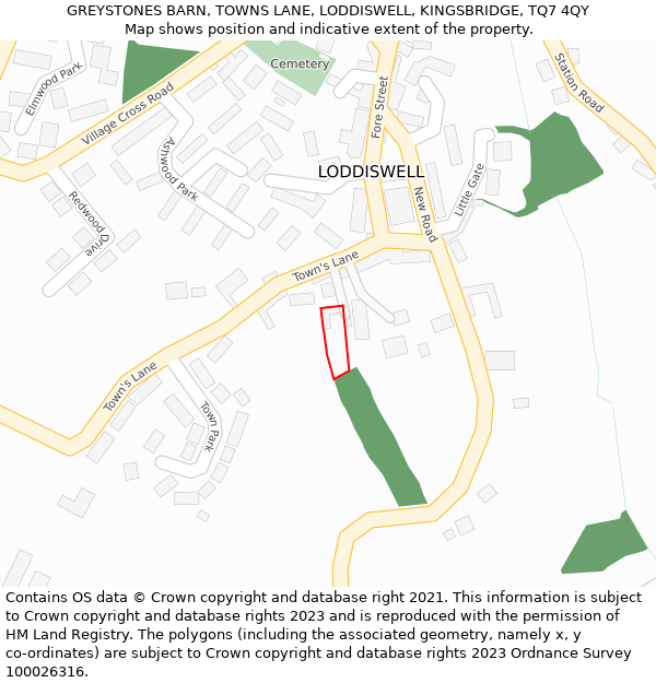 GREYSTONES BARN, TOWNS LANE, LODDISWELL, KINGSBRIDGE, TQ7 4QY: Location map and indicative extent of plot
