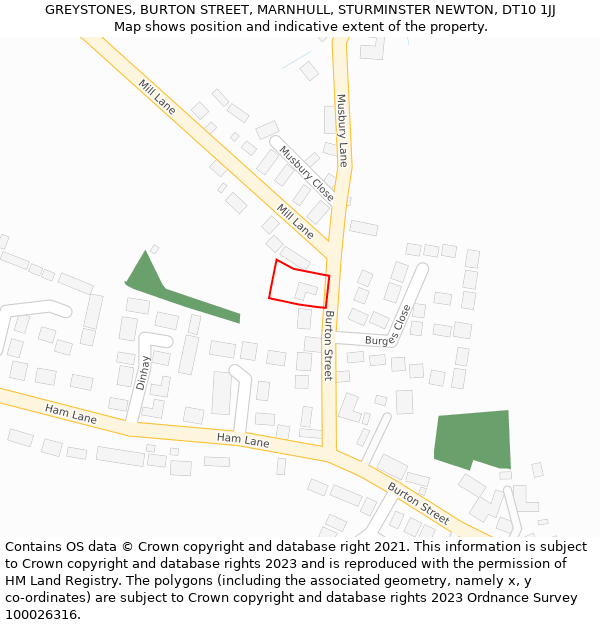 GREYSTONES, BURTON STREET, MARNHULL, STURMINSTER NEWTON, DT10 1JJ: Location map and indicative extent of plot