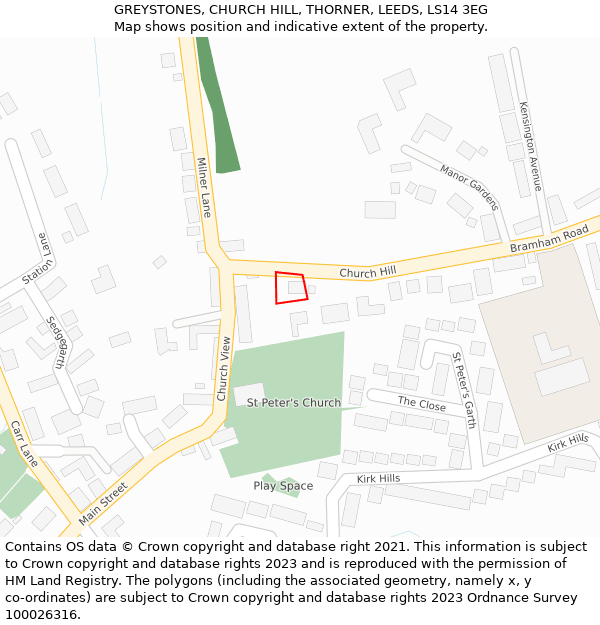 GREYSTONES, CHURCH HILL, THORNER, LEEDS, LS14 3EG: Location map and indicative extent of plot