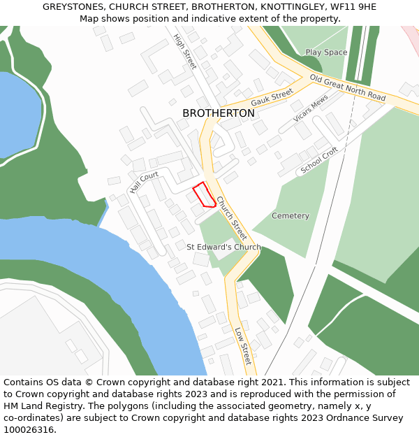 GREYSTONES, CHURCH STREET, BROTHERTON, KNOTTINGLEY, WF11 9HE: Location map and indicative extent of plot