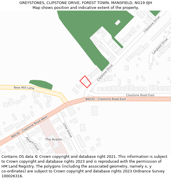 GREYSTONES, CLIPSTONE DRIVE, FOREST TOWN, MANSFIELD, NG19 0JH: Location map and indicative extent of plot