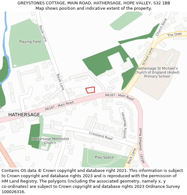 GREYSTONES COTTAGE, MAIN ROAD, HATHERSAGE, HOPE VALLEY, S32 1BB: Location map and indicative extent of plot