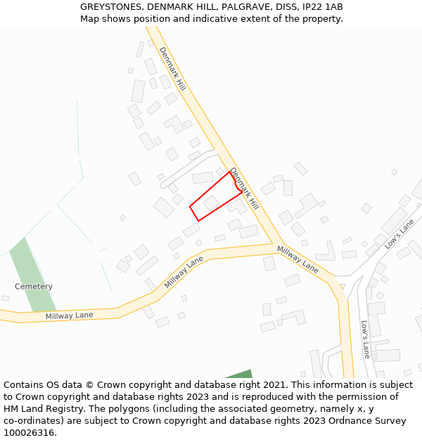 GREYSTONES, DENMARK HILL, PALGRAVE, DISS, IP22 1AB: Location map and indicative extent of plot