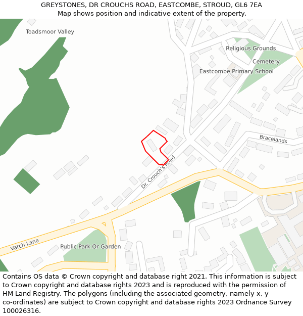 GREYSTONES, DR CROUCHS ROAD, EASTCOMBE, STROUD, GL6 7EA: Location map and indicative extent of plot