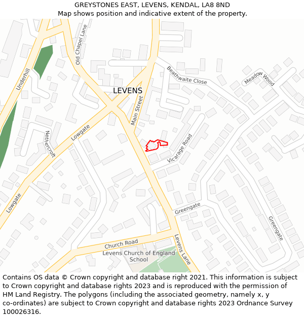 GREYSTONES EAST, LEVENS, KENDAL, LA8 8ND: Location map and indicative extent of plot