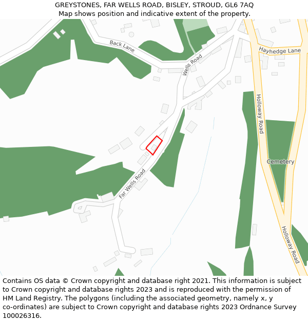 GREYSTONES, FAR WELLS ROAD, BISLEY, STROUD, GL6 7AQ: Location map and indicative extent of plot