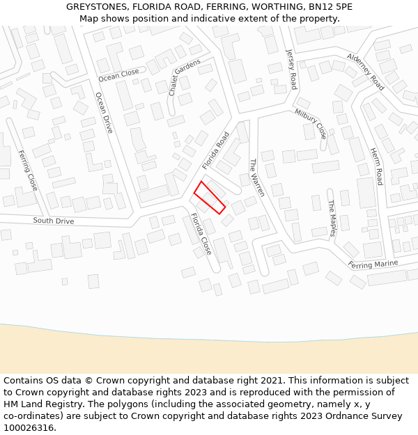 GREYSTONES, FLORIDA ROAD, FERRING, WORTHING, BN12 5PE: Location map and indicative extent of plot