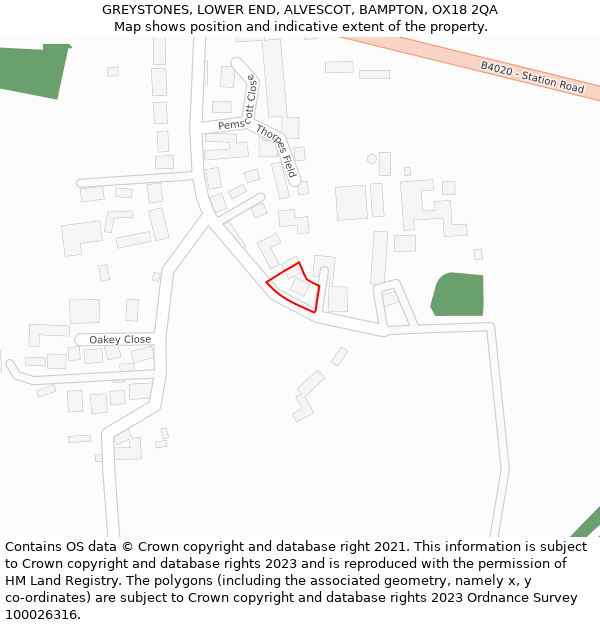 GREYSTONES, LOWER END, ALVESCOT, BAMPTON, OX18 2QA: Location map and indicative extent of plot