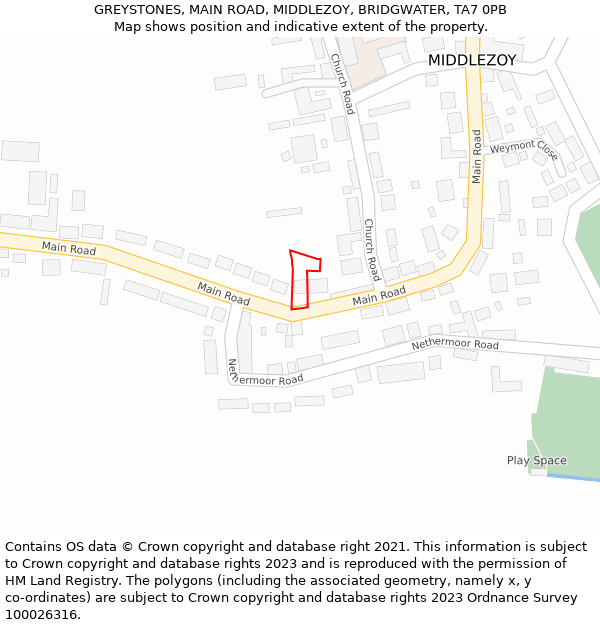 GREYSTONES, MAIN ROAD, MIDDLEZOY, BRIDGWATER, TA7 0PB: Location map and indicative extent of plot